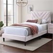 Pemberly Row Twin Bed with Chevron Stitch Tufted Headboard in Navy Velvet
