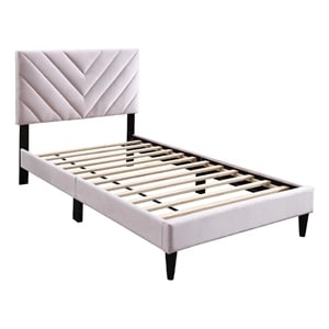 Pemberly Row Twin Bed with Chevron Stitch Tufted Headboard in Navy Velvet