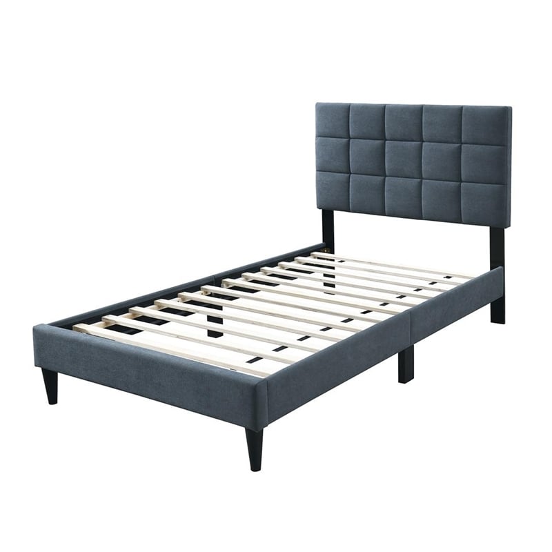 Pemberly Row Full Bed with Biscuit Tufted Headboard in Charcoal Gray Linen