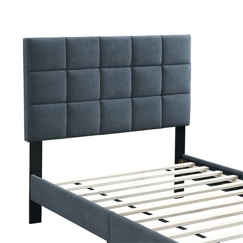 Pemberly Row Full Bed with Biscuit Tufted Headboard in Charcoal Gray Linen