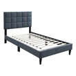 Pemberly Row Full Bed with Biscuit Tufted Headboard in Charcoal Gray Linen