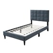 Pemberly Row Twin Bed with Biscuit Tufted Headboard in Charcoal Gray Linen