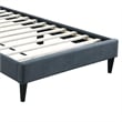 Pemberly Row Twin Bed with Biscuit Tufted Headboard in Charcoal Gray Linen