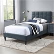 Pemberly Row Twin Bed with Biscuit Tufted Headboard in Charcoal Gray Linen