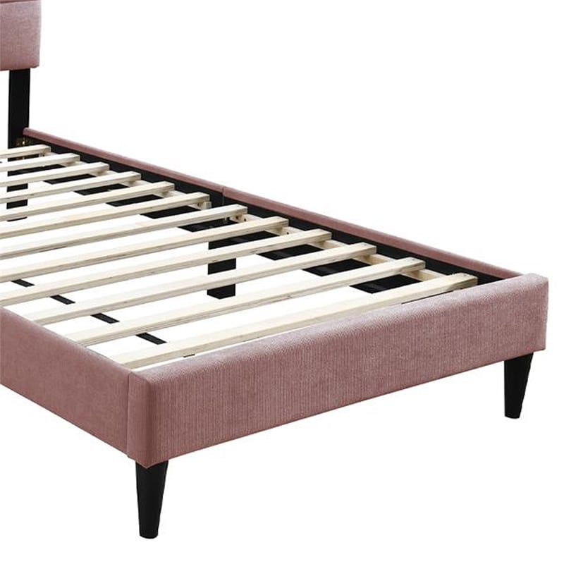 Pemberly Row Full Bed with Biscuit Tufted Headboard in Pink Brushed Linen