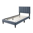 Pemberly Row Twin Bed with Channel Tufted Headboard in Charcoal Gray Linen