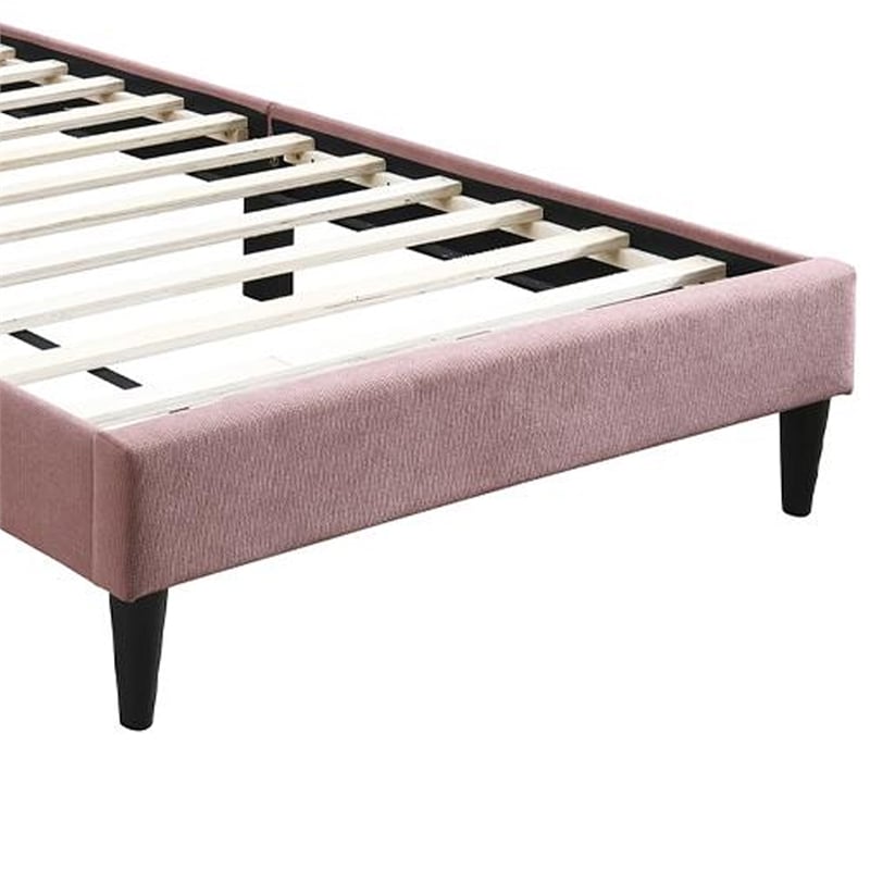 Pemberly Row Full Bed with Channel Tufted Headboard in Blush Pink Linen