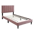 Pemberly Row Full Bed with Channel Tufted Headboard in Blush Pink Linen