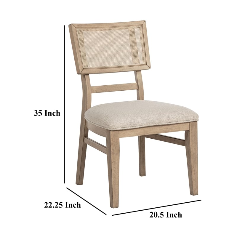 Pemberly Row Set of 2 Dining Chairs w/ Woven Cane Back & Foam Seat in Beige Oak