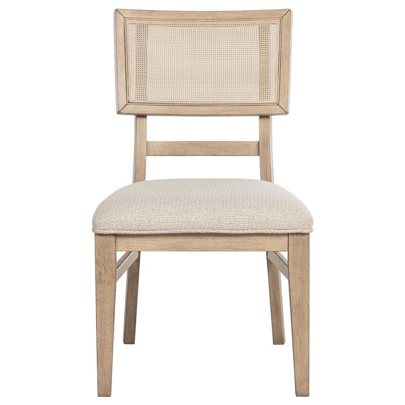 Pemberly Row Set of 2 Dining Chairs w/ Woven Cane Back & Foam Seat in Beige Oak