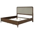 Pemberly Row Queen Bed with Taupe Gray Upholstered Headboard in Walnut Brown