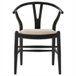 Pemberly Row Set of 2 Wishbone Dining Chairs with Beige Fabric Seat in Black