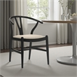 Pemberly Row Set of 2 Wishbone Dining Chairs with Beige Fabric Seat in Black