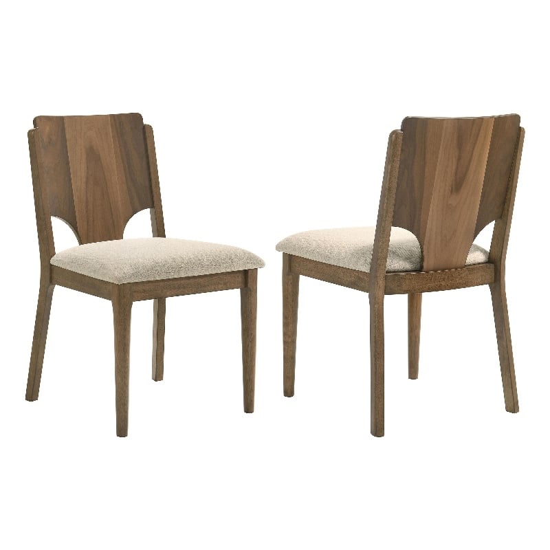Pemberly Row Set of 2 Dining Chairs with Beige Fabric Seat and Walnut Frame