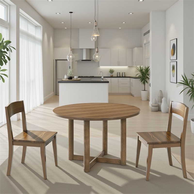 Pemberly Row 46 Inch Round Dining Table with Cross Base Legs in Walnut Brown