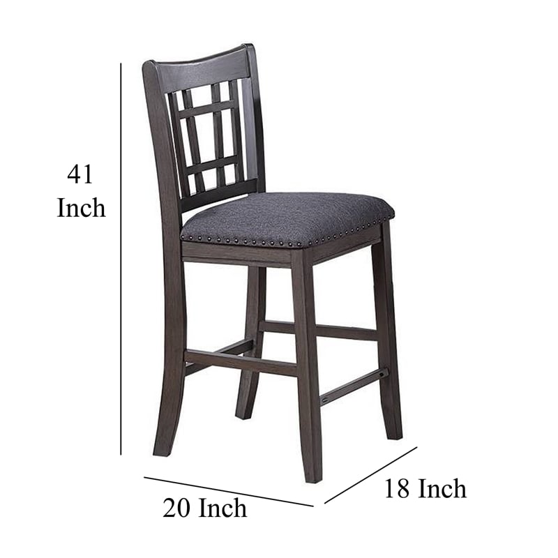 Pemberly Row Set of 2 Counter Height Chairs w/ Nailhead Trim & Open Back in Gray