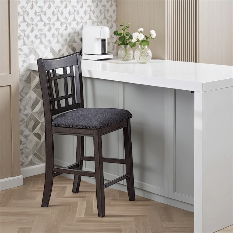 Pemberly Row Set of 2 Counter Height Chairs w/ Nailhead Trim & Open Back in Gray