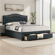 Pemberly Row Full Bed with Storage Drawers & Tufted Nailhead Headboard in Gray