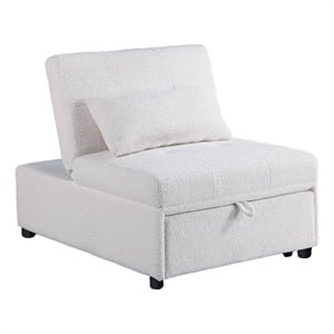 Pemberly Row 76 Inch Convertible Sofa Chair to Single Bed in White Sherpa