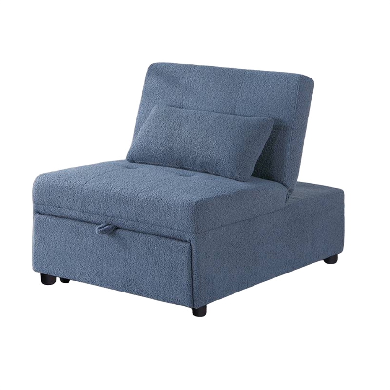 Pemberly Row 76 Inch Convertible Sofa Chair to Single Bed in Blue Sherpa