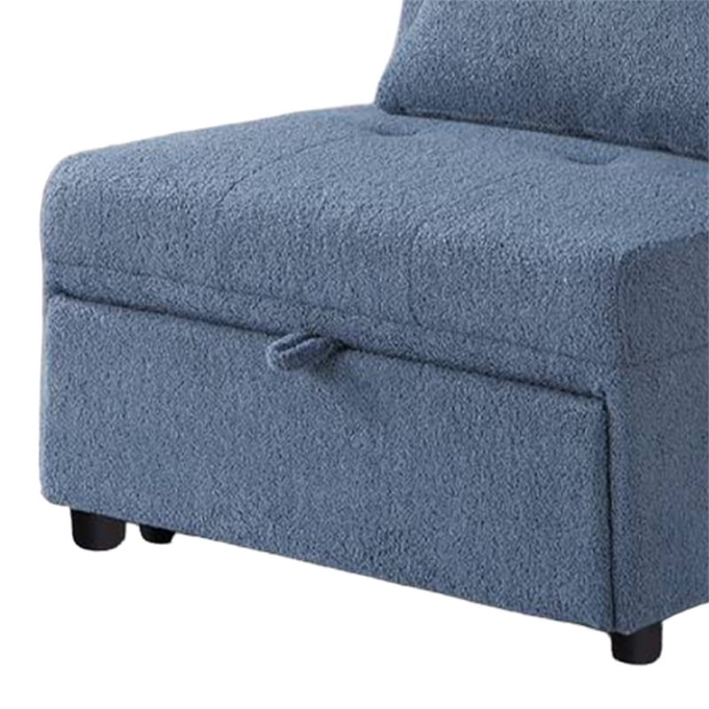 Pemberly Row 76 Inch Convertible Sofa Chair to Single Bed in Blue Sherpa