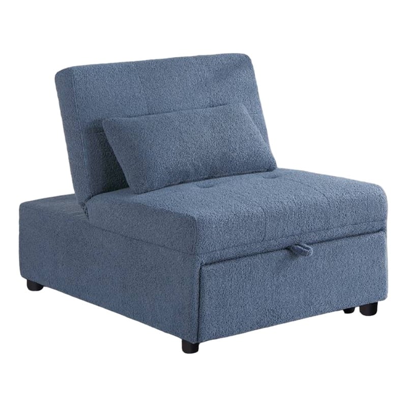 Pemberly Row 76 Inch Convertible Sofa Chair to Single Bed in Blue Sherpa