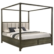 Pemberly Row Queen Canopy Bed with 4 Posts & Ivory Channel Tufted Headboard