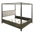 Pemberly Row Queen Canopy Bed with 4 Posts & Ivory Channel Tufted Headboard