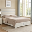 Pemberly Row King Bed with Diamond Trim and Glitter Stripe Headboard in White