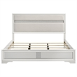 Pemberly Row King Bed with Diamond Trim and Glitter Stripe Headboard in White