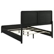 Pemberly Row Queen Bed with Channel Tufted Gray Headboard & Low Profile in Black