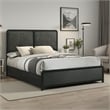 Pemberly Row Queen Bed with Channel Tufted Gray Headboard & Low Profile in Black