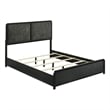Pemberly Row King Bed with Channel Tufted Gray Headboard & Low Profile in Black