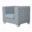Pemberly Row Box Shape Accent Chair with Knitted Light Blue Chenille in White