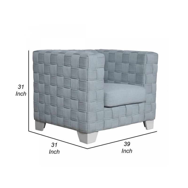 Pemberly Row Box Shape Accent Chair with Knitted Light Blue Chenille in White