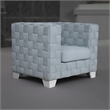 Pemberly Row Box Shape Accent Chair with Knitted Light Blue Chenille in White