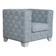 Pemberly Row Box Shape Accent Chair with Knitted Light Blue Chenille in White