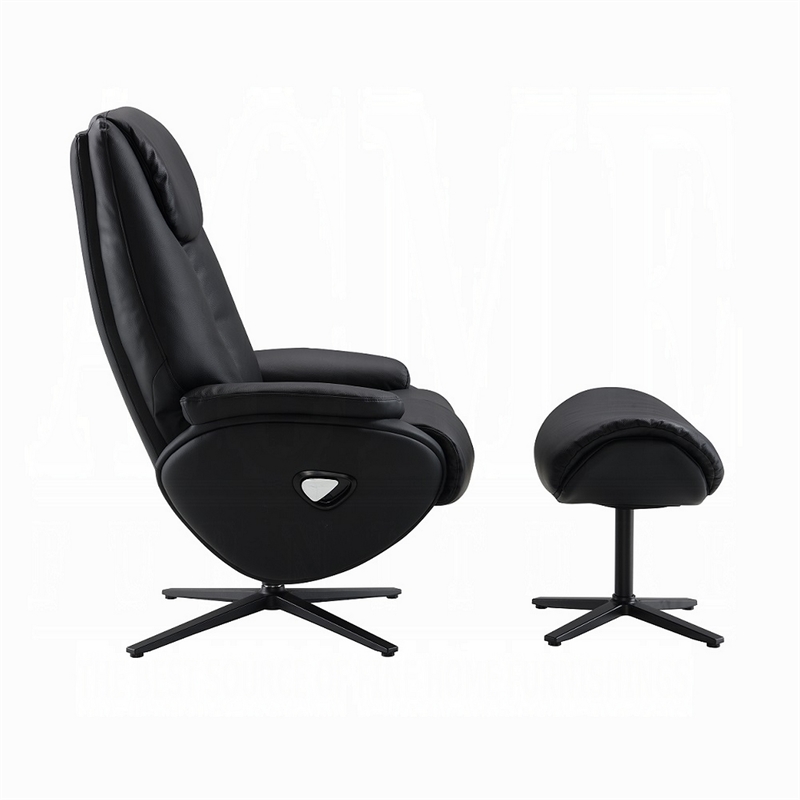 Pemberly Row Swivel Accent Chair and Ottoman Set in Black Top Grain Leather