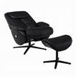 Pemberly Row Swivel Accent Chair and Ottoman Set in Black Top Grain Leather