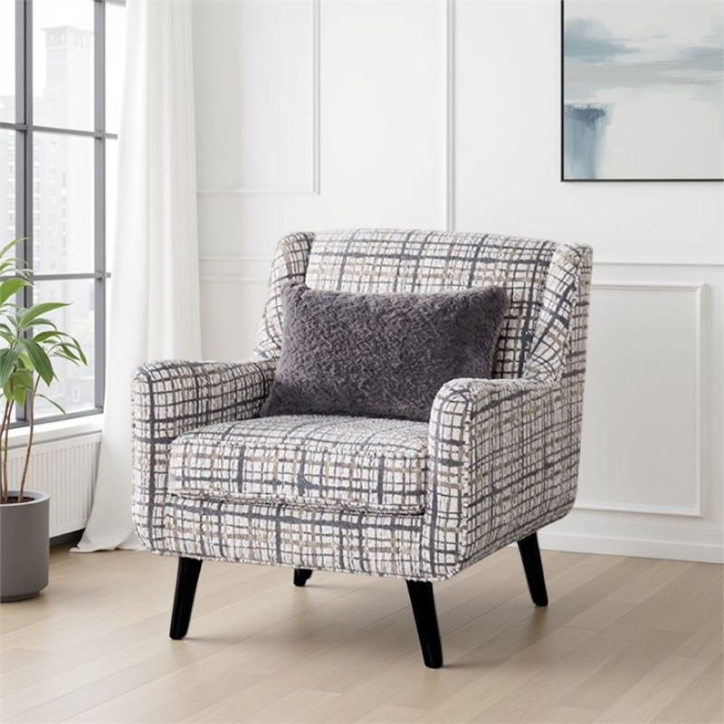 Pemberly Row Accent Club Chair w/ Accent Pillow & Pocket Coils in Black & White