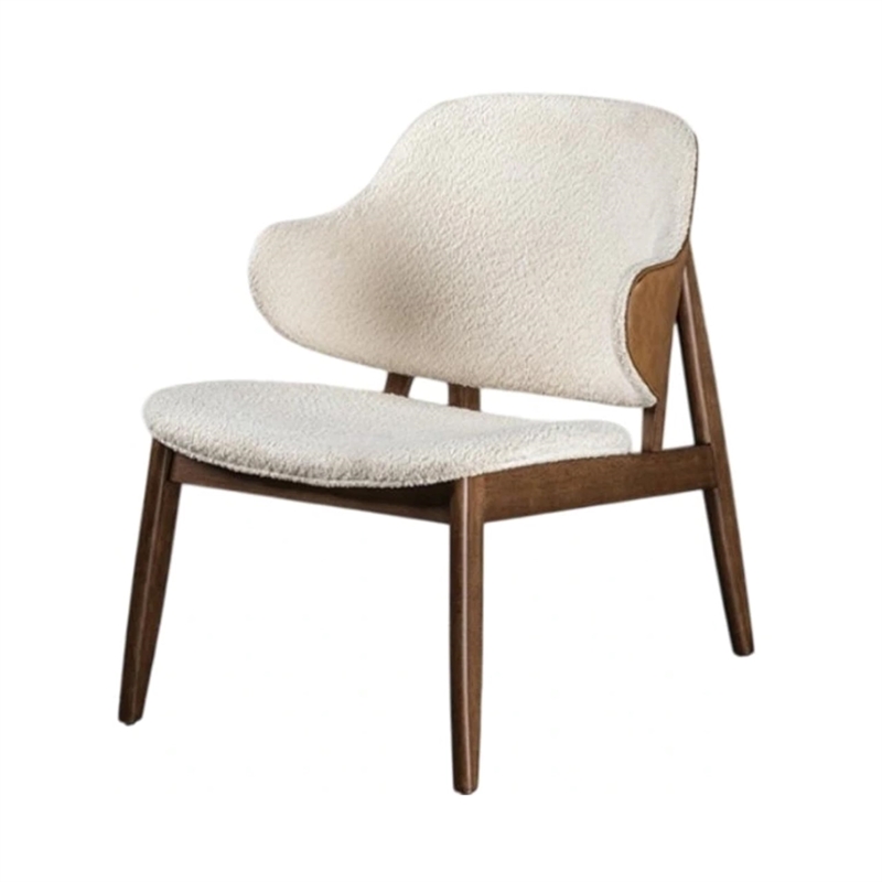 Pemberly Row Winged Back Accent Chair in Beige Boucle with Walnut Brown Frame