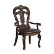 Pemberly Row Set of 2 Carved Dining Armchairs w/ Faux Leather Seat in Dark Brown