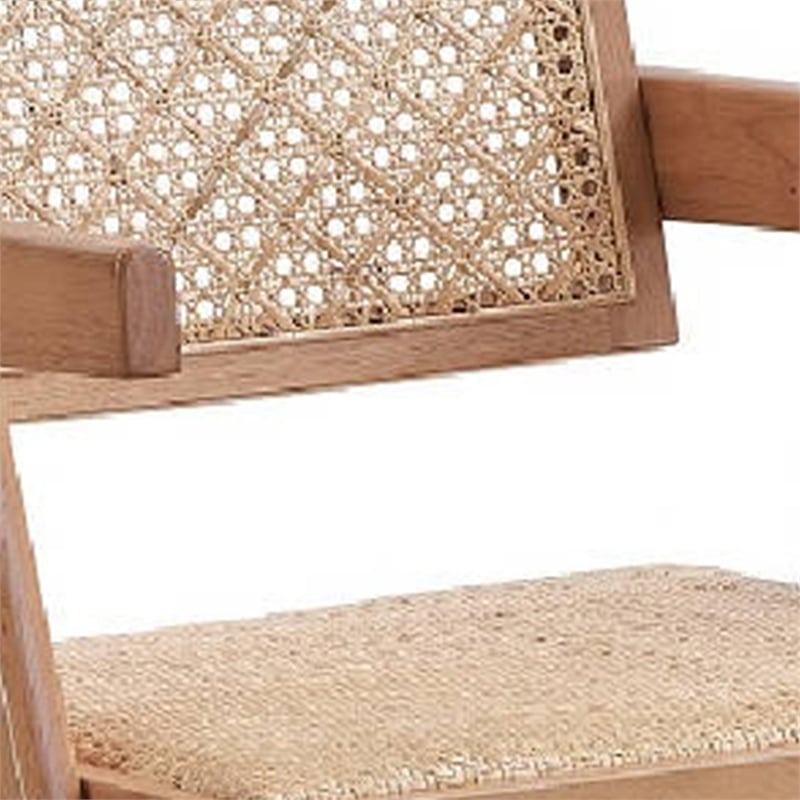 Pemberly Row Set of 2 Dining Armchairs with Woven Rattan Seat in Natural Brown