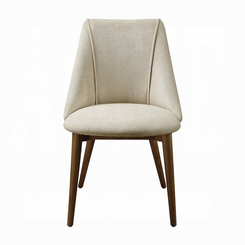 Pemberly Row 2Pc Scoop Back Side Chairs with Beige Fabric Seat in Walnut Brown