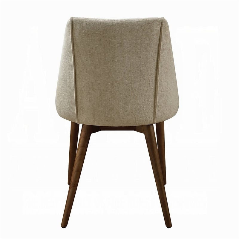 Pemberly Row 2Pc Scoop Back Side Chairs with Beige Fabric Seat in Walnut Brown