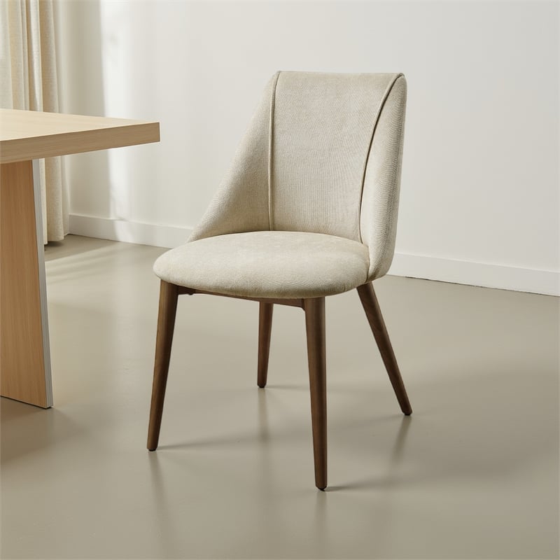 Pemberly Row 2Pc Scoop Back Side Chairs with Beige Fabric Seat in Walnut Brown