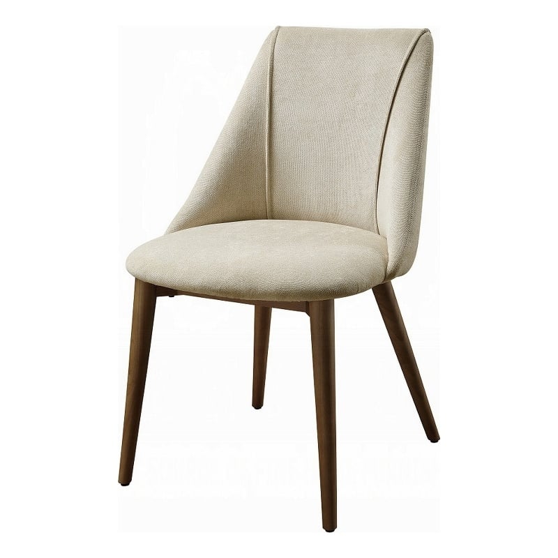 Pemberly Row 2Pc Scoop Back Side Chairs with Beige Fabric Seat in Walnut Brown