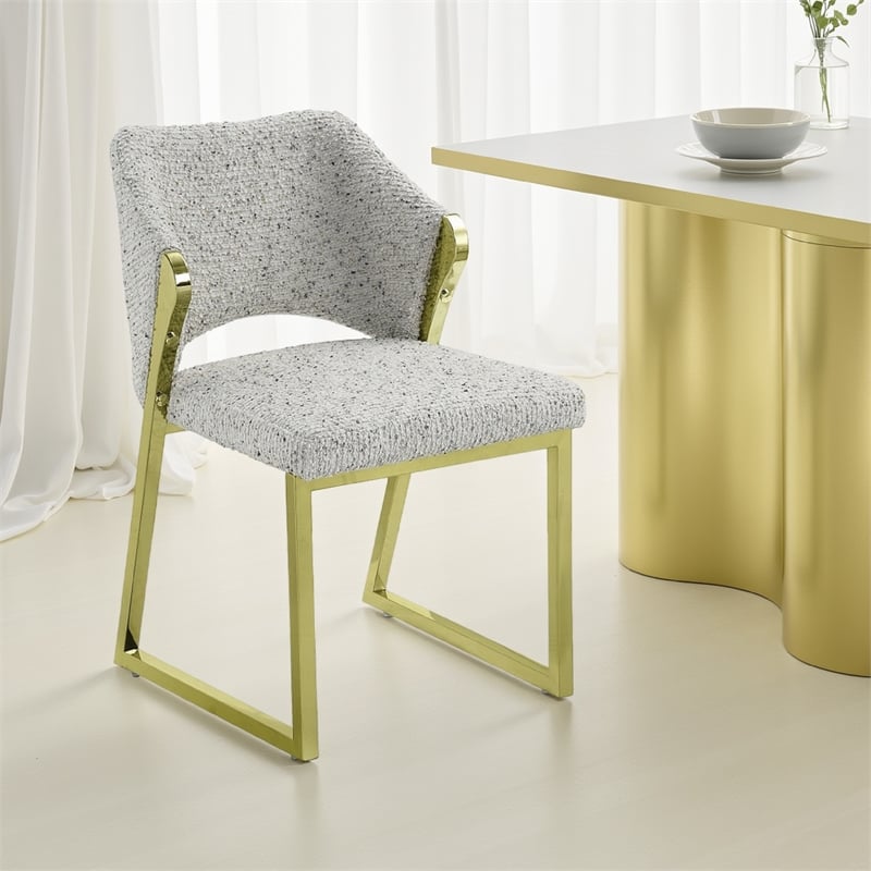Pemberly Row Side Dining Chair with Gray Teddy Sherpa Upholstery and Gold Frame