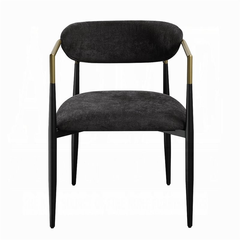 Pemberly Row Set of 2 Dining Side Chairs w/ Padded Seat & Gold Accents in Black