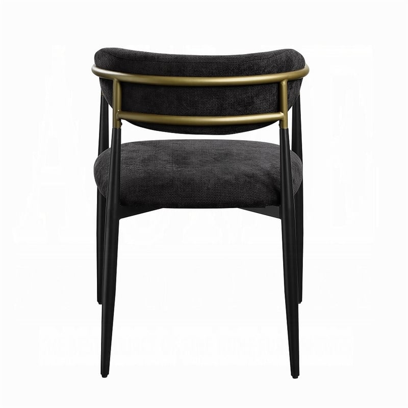 Pemberly Row Set of 2 Dining Side Chairs w/ Padded Seat & Gold Accents in Black